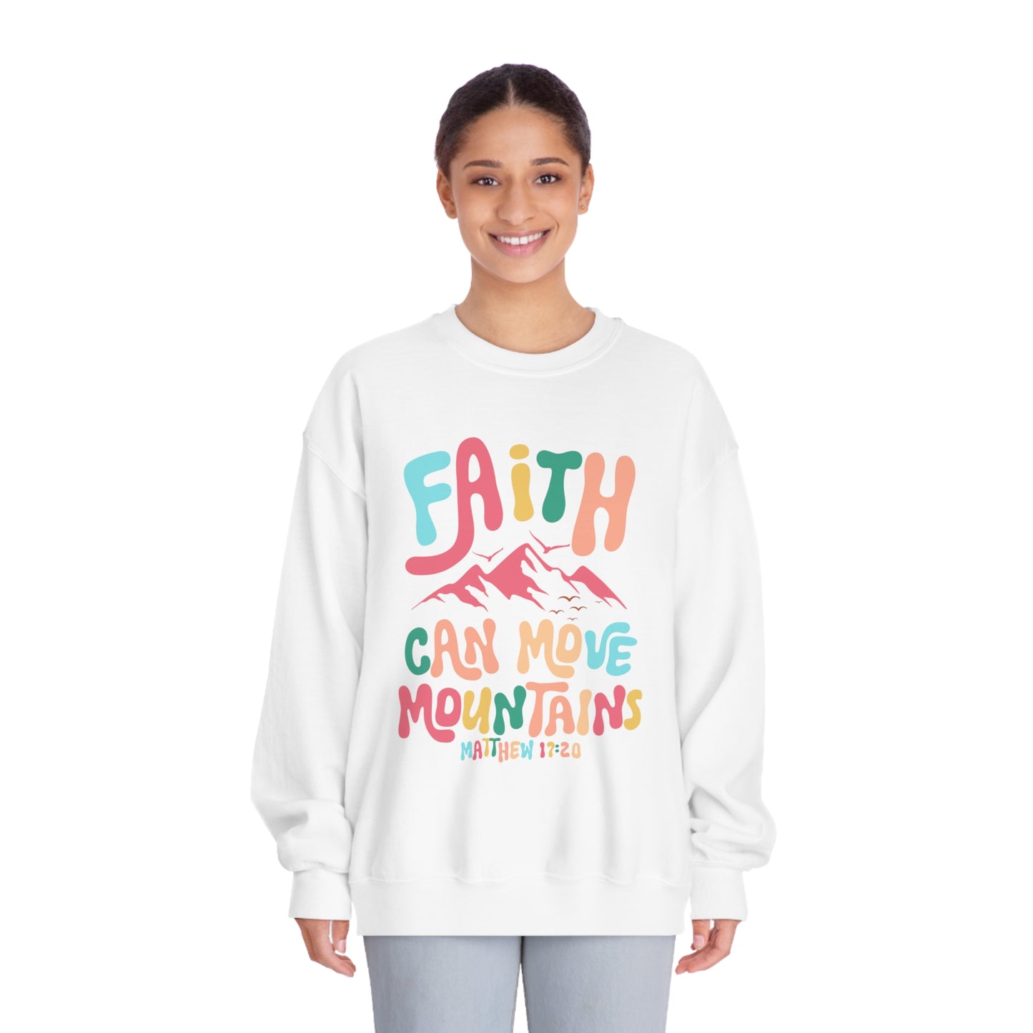 Faith Can Move Mountains Unisex DryBlend® Crewneck Sweatshirt