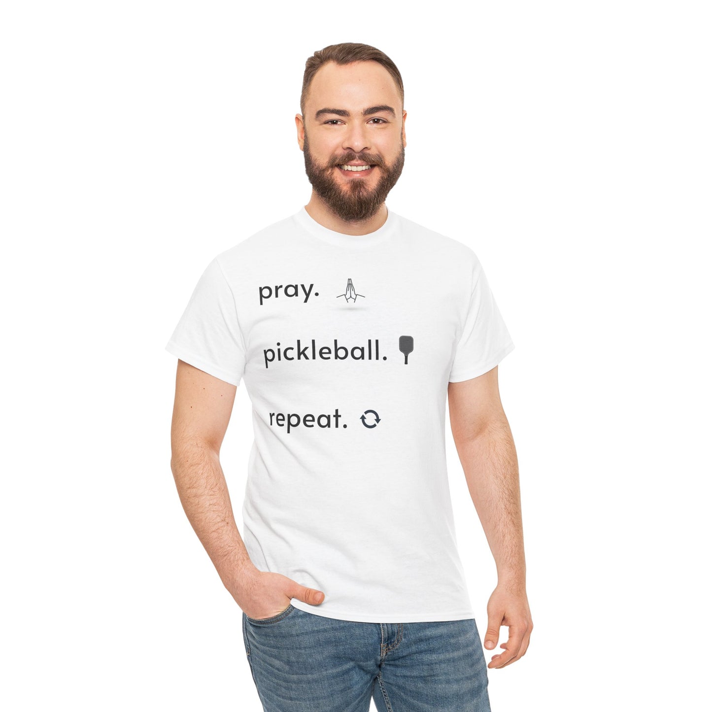 Pray, pickleball, repeat regular sized unisex heavy cotton tee