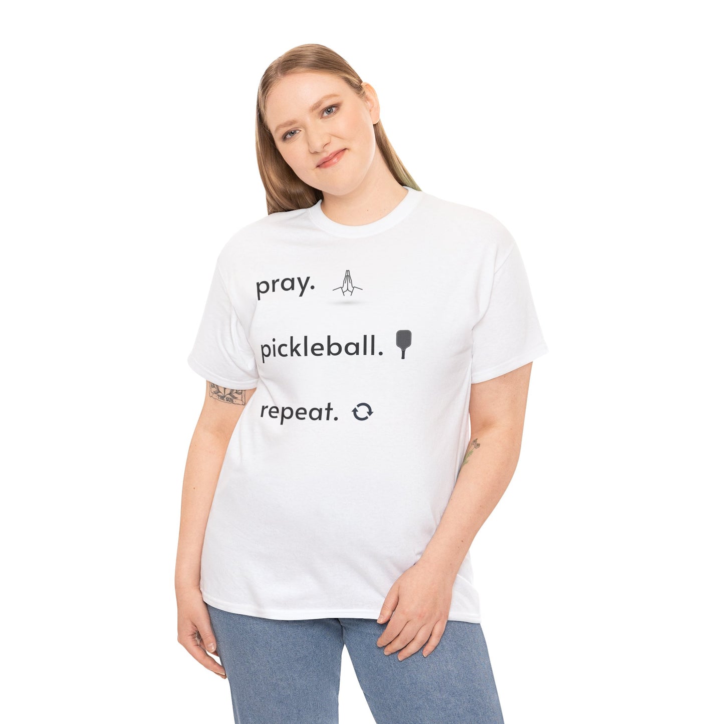 Pray, pickleball, repeat regular sized unisex heavy cotton tee