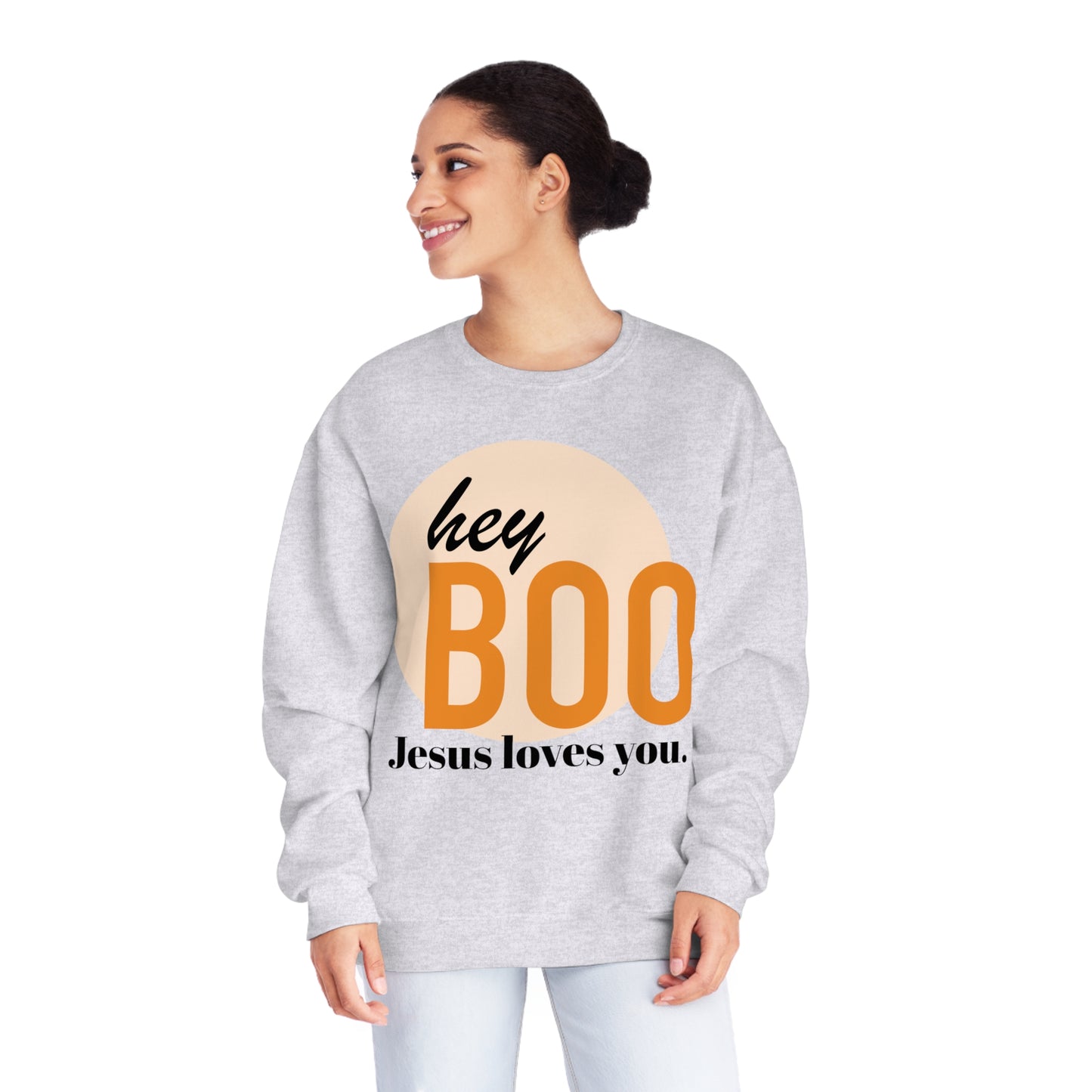 Hey Boo Jesus loves you. NuBlend® Crewneck Sweatshirt